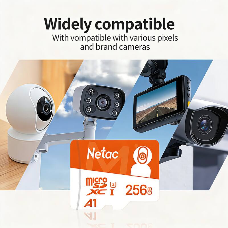 Widely compatible  
With compatible with various pixels and brand cameras  

Netac  
Micro SD XC I  
256 GB  
A1