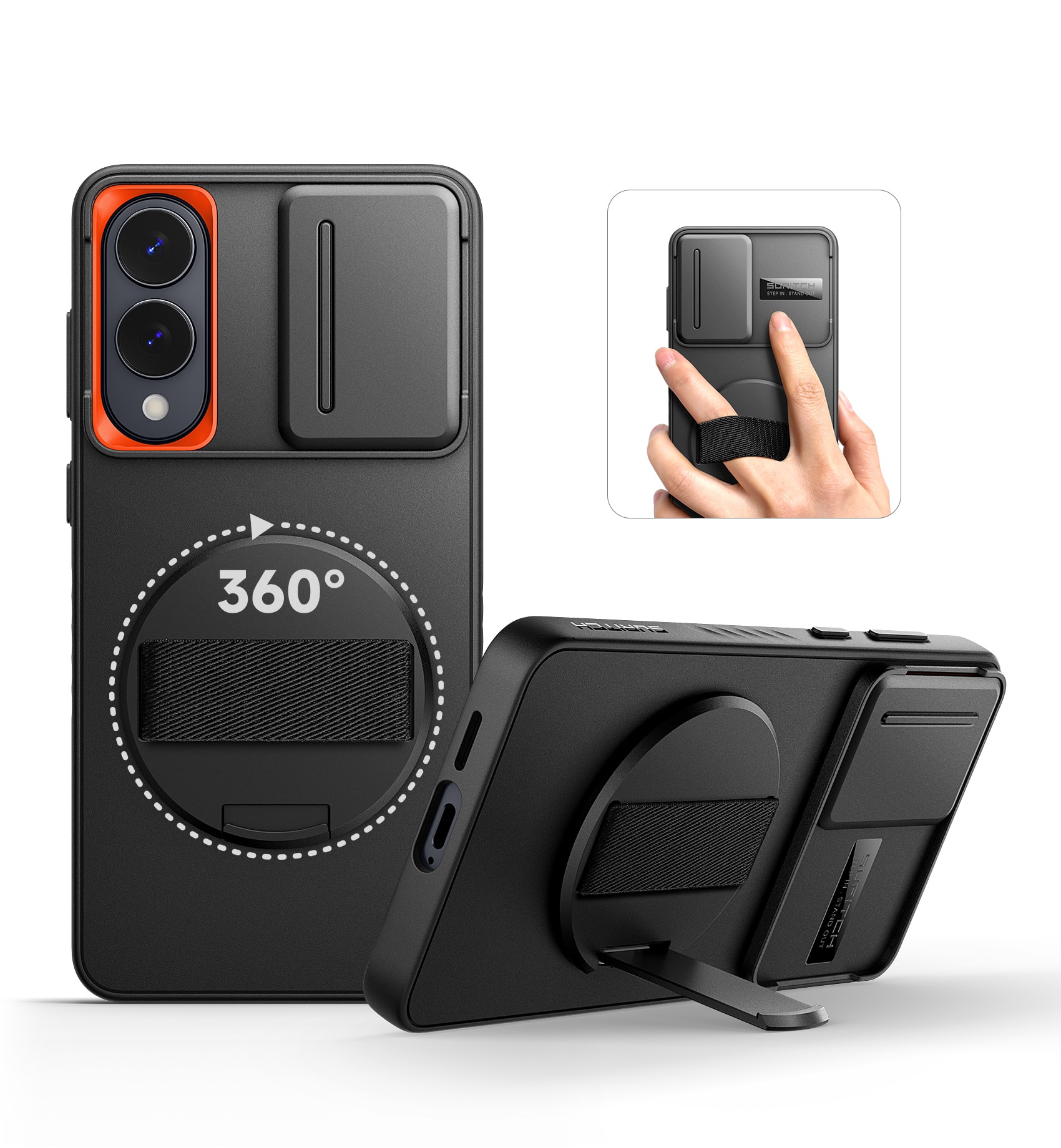 SURITCH - Shockproof Phone Case for Samsung Galaxy S25 Edge with 360° Rotatable Hand Strap Phone Grip,Kickstand,Slide Camera Cover - Black price history on PriceWatchPro