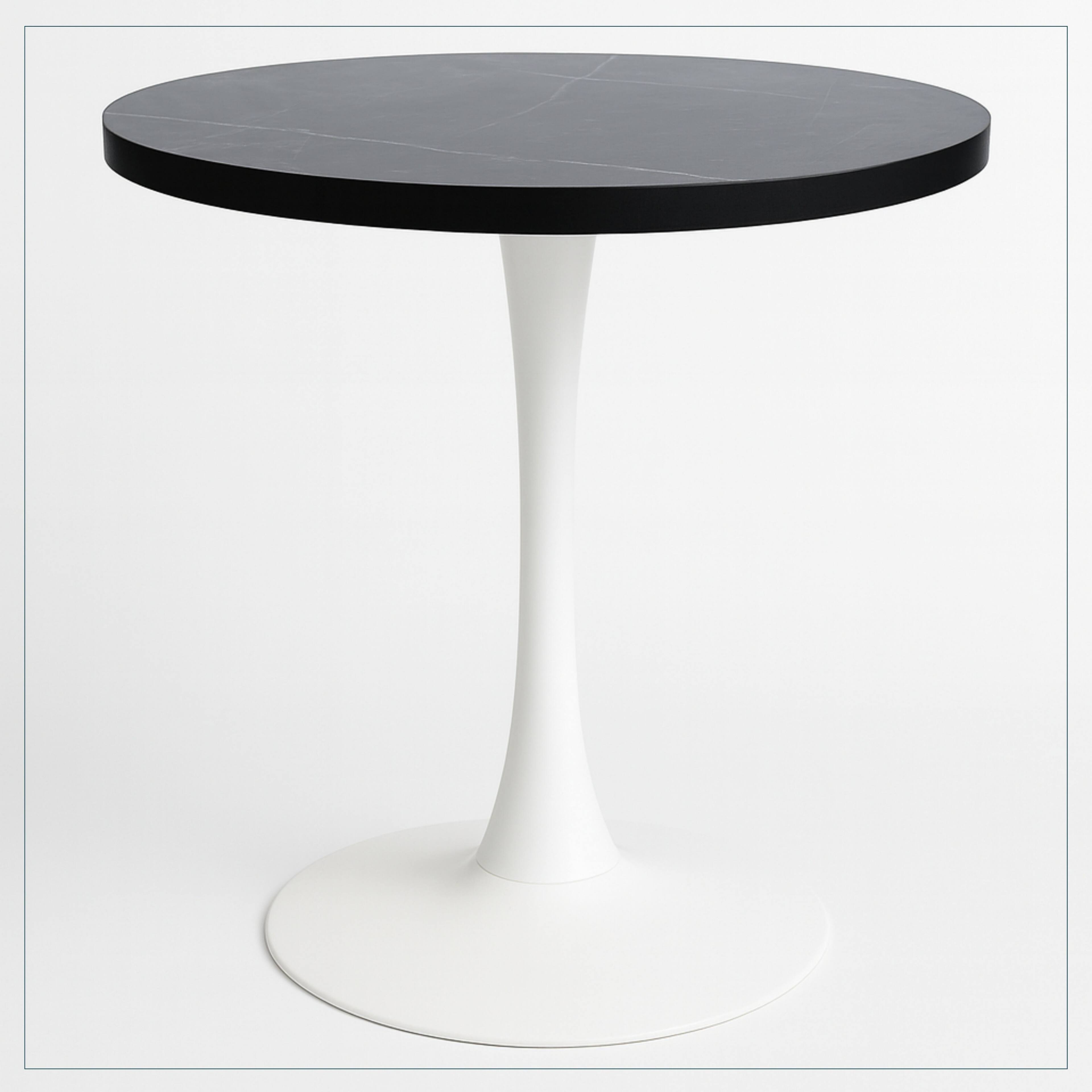 Back. LeisureMod - Bristol 27" Modern Round Dining Table with MDF Wood Top - Sleek Steel Pedestal Base - MDF - Cognac Brown.