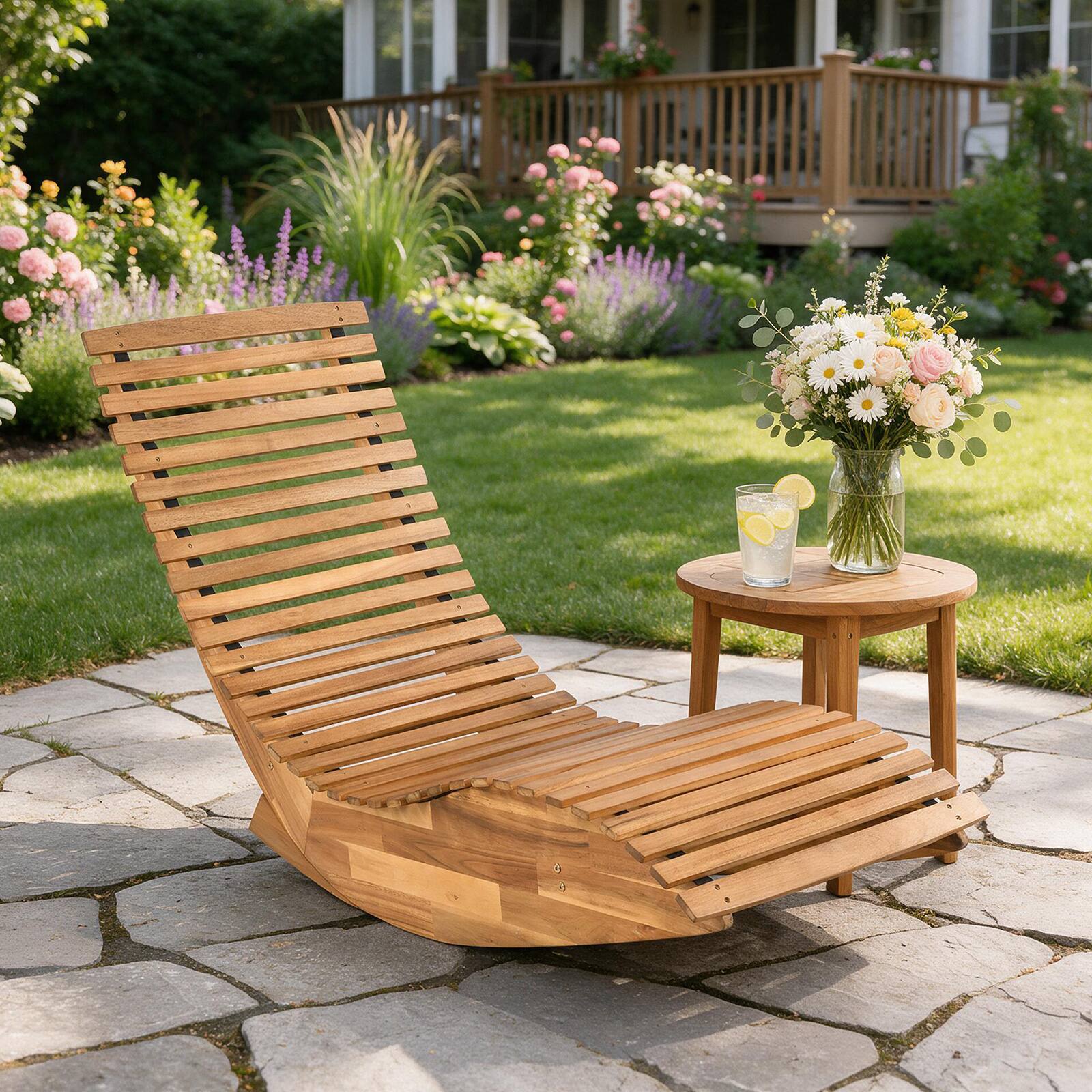 Alt View 3. Costway - Costway Set of 2 Outdoor Chaise Lounge Chair Acacia Wood Garden Lawn Deck - Natural.