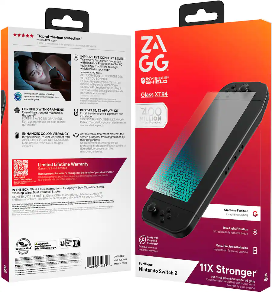 Switch Protector ZAGG InvisibleShield Glass XTR4 Screen Protector for Nintendo Switch 2 ...