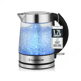 Luminuxe - 1.7L Electric Kettle, Speed-Boil Glass Electric Water Boiler 1100W Tea Heater, Auto Shut-Off - Black