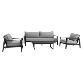 Armen Living - Cayman 4 Piece Black Aluminum Outdoor Seating Set with Cushions - Dark Gray