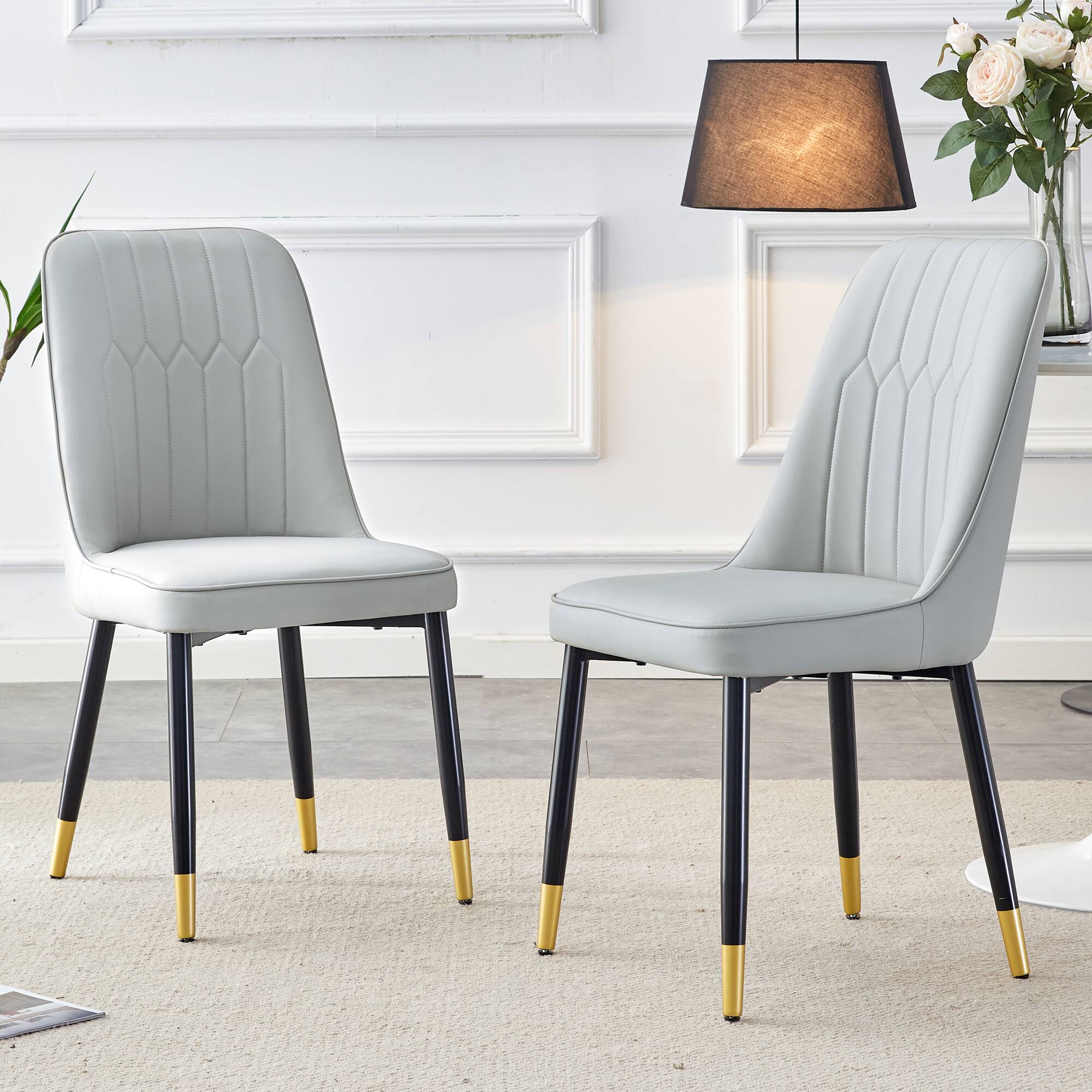 Front. TinyHomie - Dining chairs and living room chairs PU material and metal legs suitable for kitchen living room 2 piece set - Light Gray.