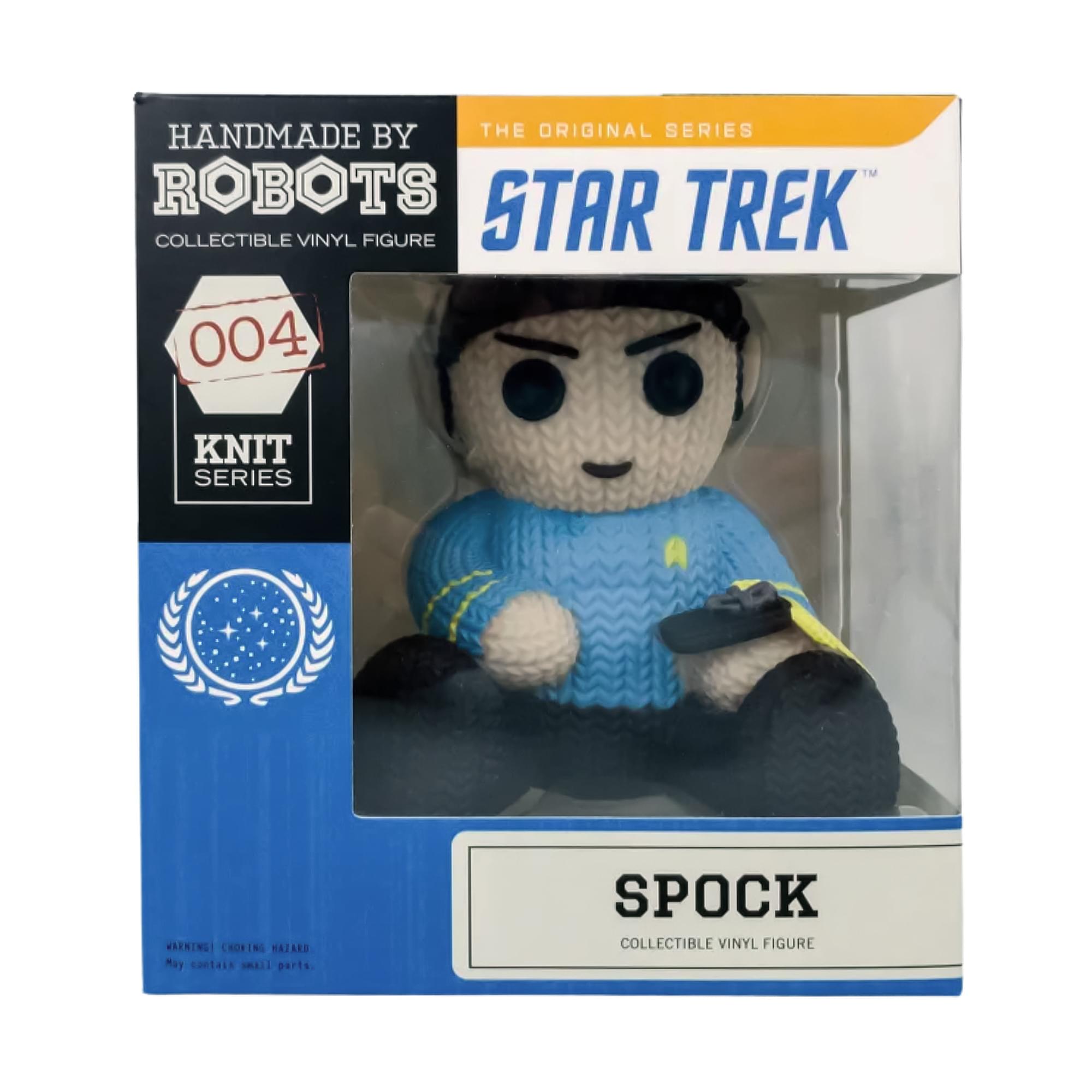 HANDMADE BY THE ORIGINAL SERIES™ ROBOTS STAR TREK COLLECTIBLE VINYL FIGURE  
004 KNIT SERIES  
WARNING: CHOKING HAZARD. May contain small parts.  
SPOCK COLLECTIBLE VINYL FIGURE