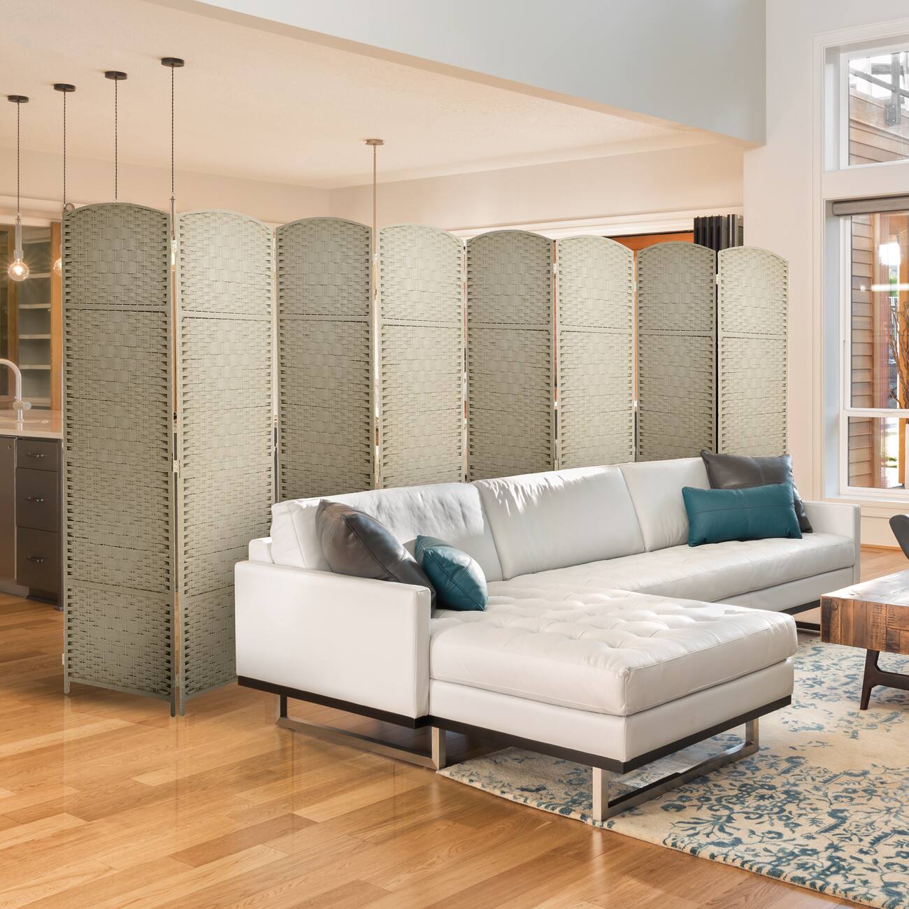 Back. Sorbus - Sorbus 8 Panel Room Divider 6 ft. Tall - Privacy Screen, Extra Wide Double Hinged Panels, Diamond Double-Weaved - Beige.