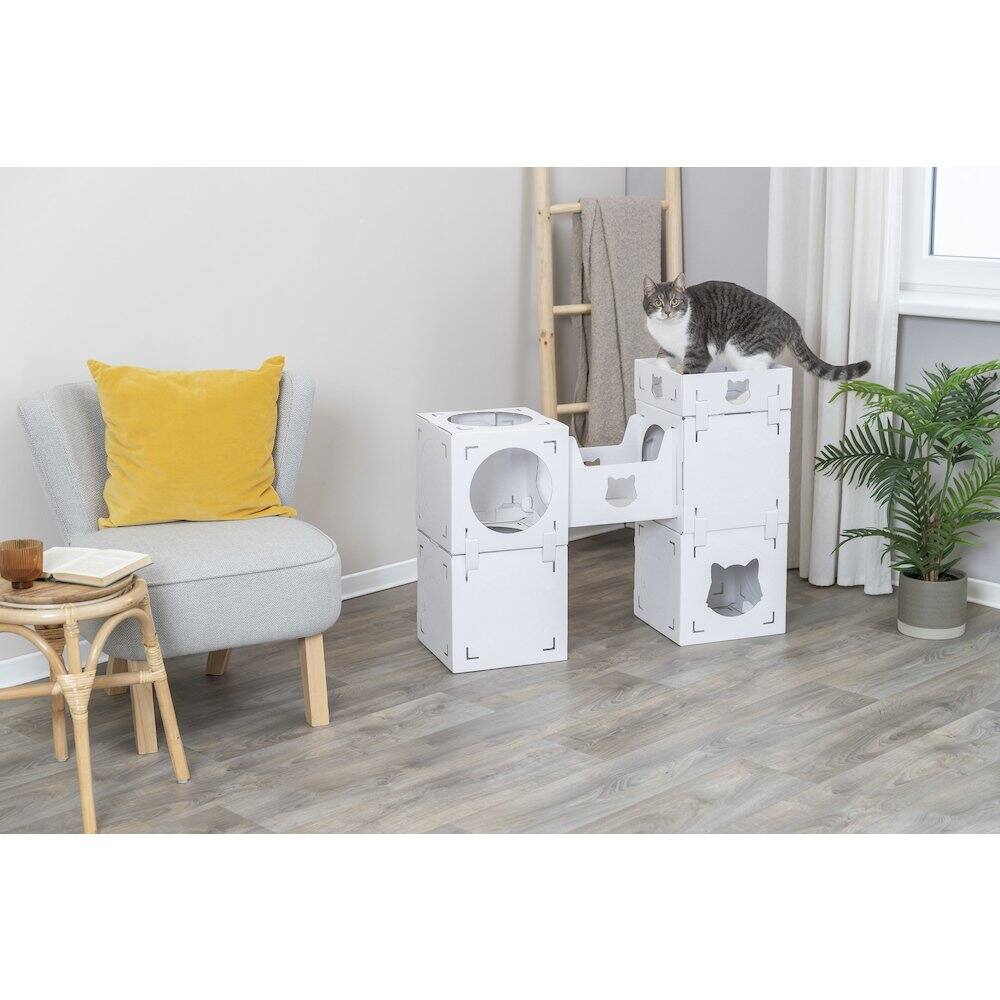 Angle. TRIXIE - Casa Cara Indoor Modular Cardboard Cat Condo, Cat Play Tower - White.