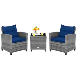 Grey Rattan & Navy Cushion