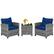 Front. Costway - 3PCS Patio Rattan Furniture Bistro Set Cushioned Sofas Side Table Armrest - Grey Rattan & Navy Cushion.