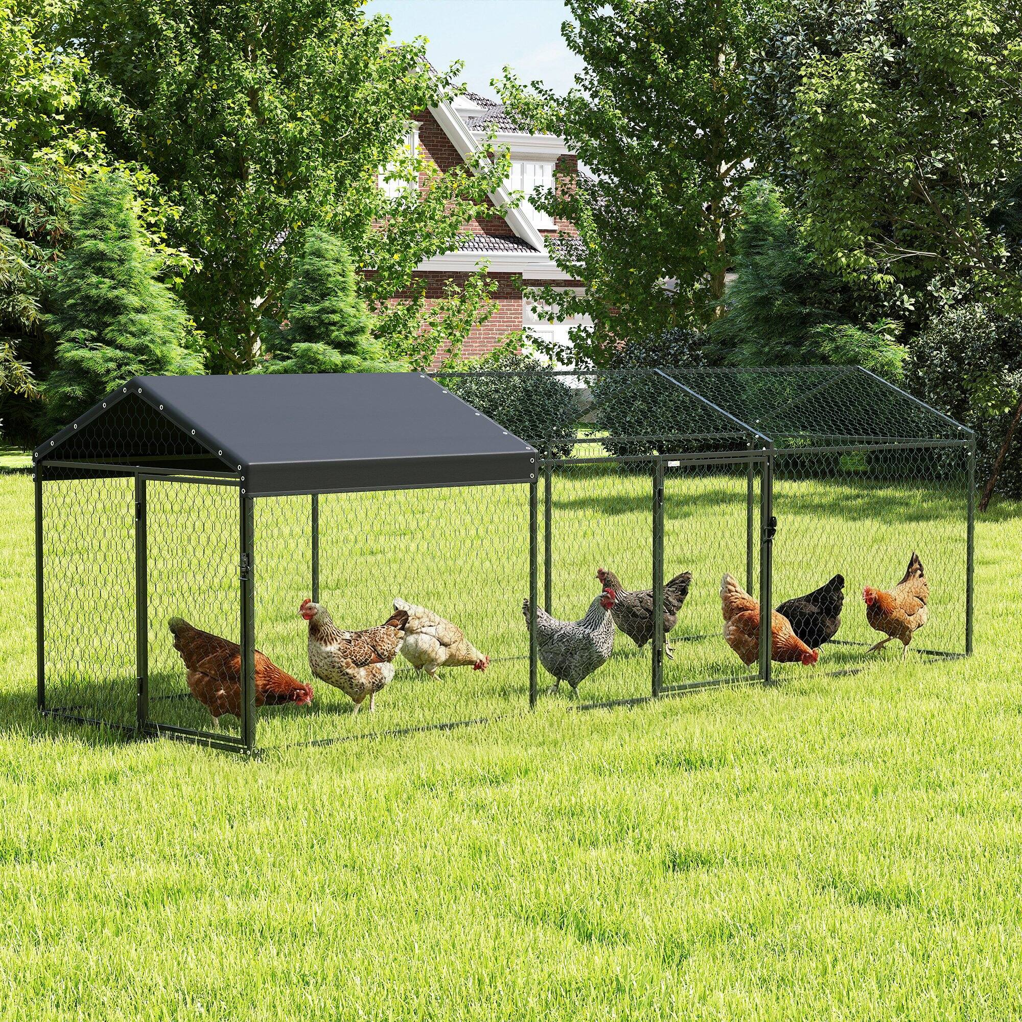 Alt View 1. Pawhut - Metal Chicken Coop, Chicken Run with Waterproof & Anti-UV Cover for 3-5 Poultry - Black.