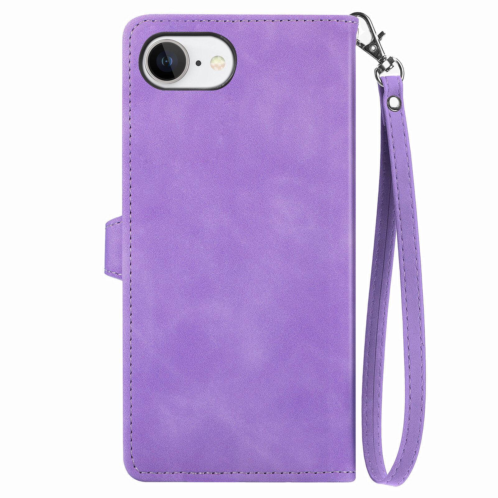 Alt View 2. Dteck - for Apple iPhone 17e / 16e Wallet Case,Folio Shockproof PU Leather Card Holder Cover with Zipper Pocket & Wrist Strap - Purple.