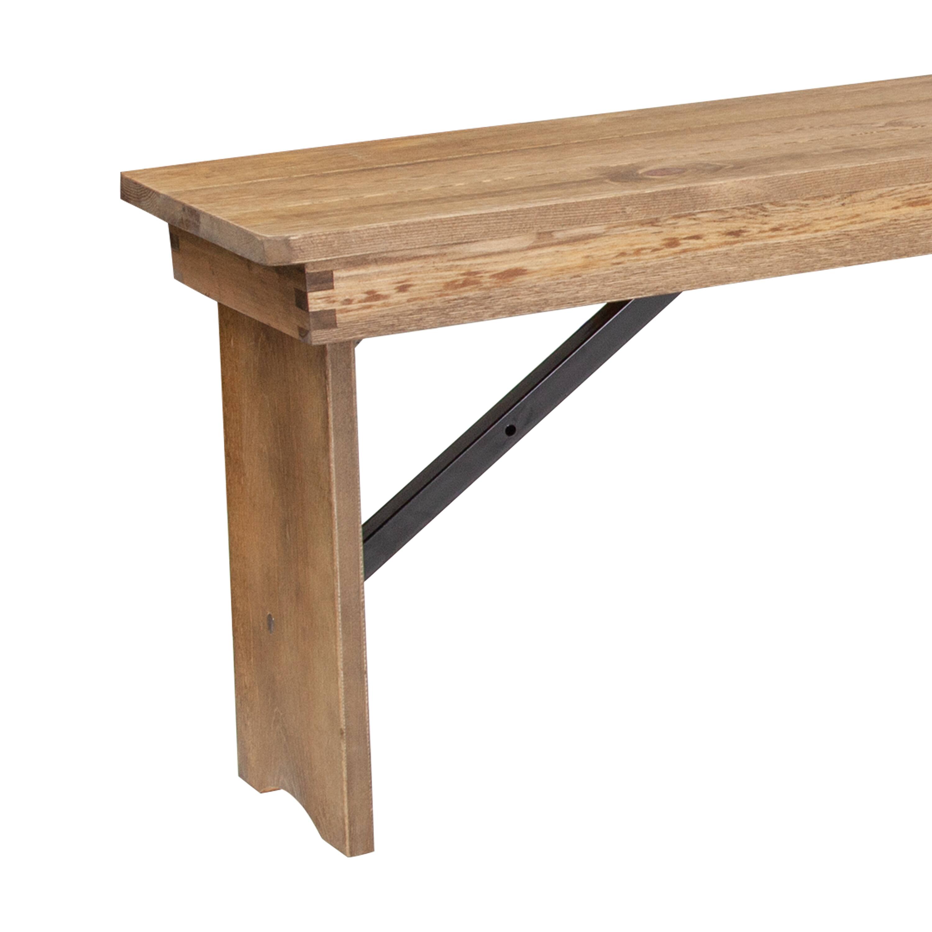 Alt View 8. Emma + Oliver - 8' x 12" Antique Rustic Solid Pine Folding Farm Bench - Portable Bench - Antique Rustic.