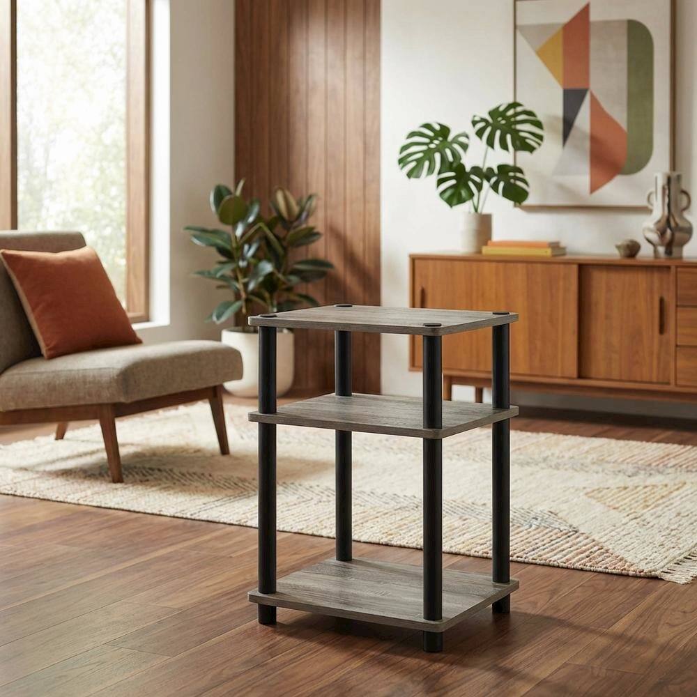 Angle. FurniFact - Grey Oak 3-Tier Side & Bedside Table with Modern Design - Grey Oak/Black.