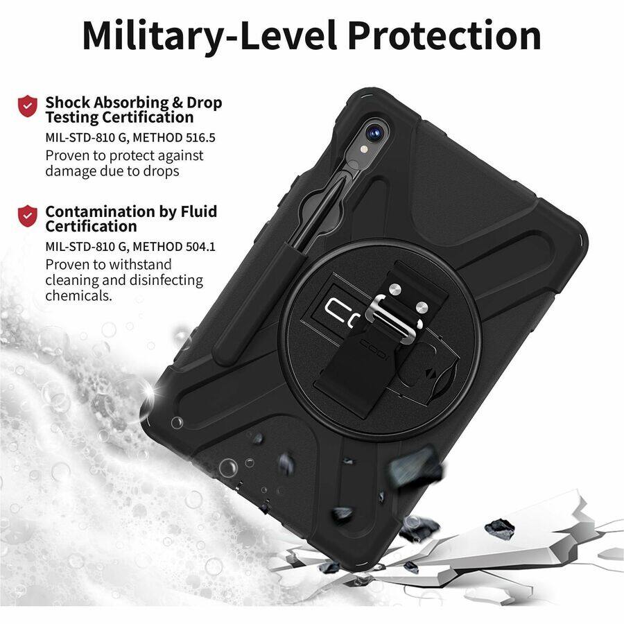 Military-Level Protection

- Shock Absorbing & Drop Testing Certification  
  MIL-STD-810 G, METHOD 516.5  
  Proven to protect against damage due to drops

- Contamination by Fluid Certification  
  MIL-STD-810 G, METHOD 504.1  
  Proven to withstand cleaning and disinfecting chemicals.