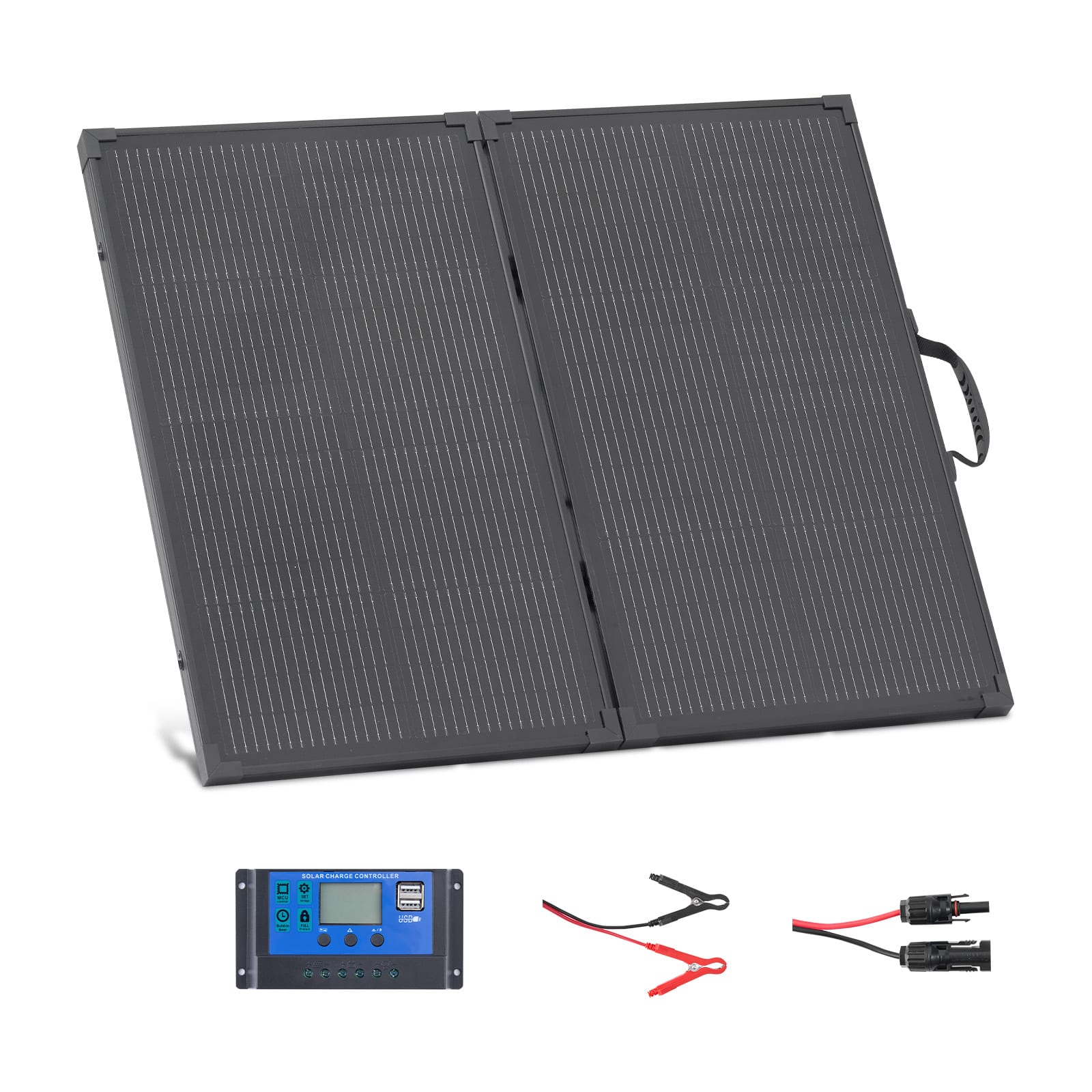 VEVOR - 100W Foldable Solar Panel with Frame, 16BB N-Type Portable Monocrystalline Solar Panel Charger 24% Efficiency - Black