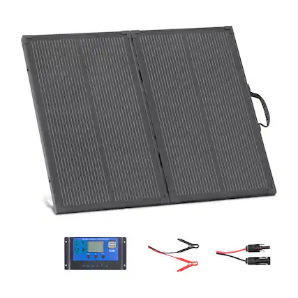 Front. VEVOR - 100W Foldable Solar Panel with Frame, 16BB N-Type Portable Monocrystalline Solar Panel Charger 24% Efficiency - Black.