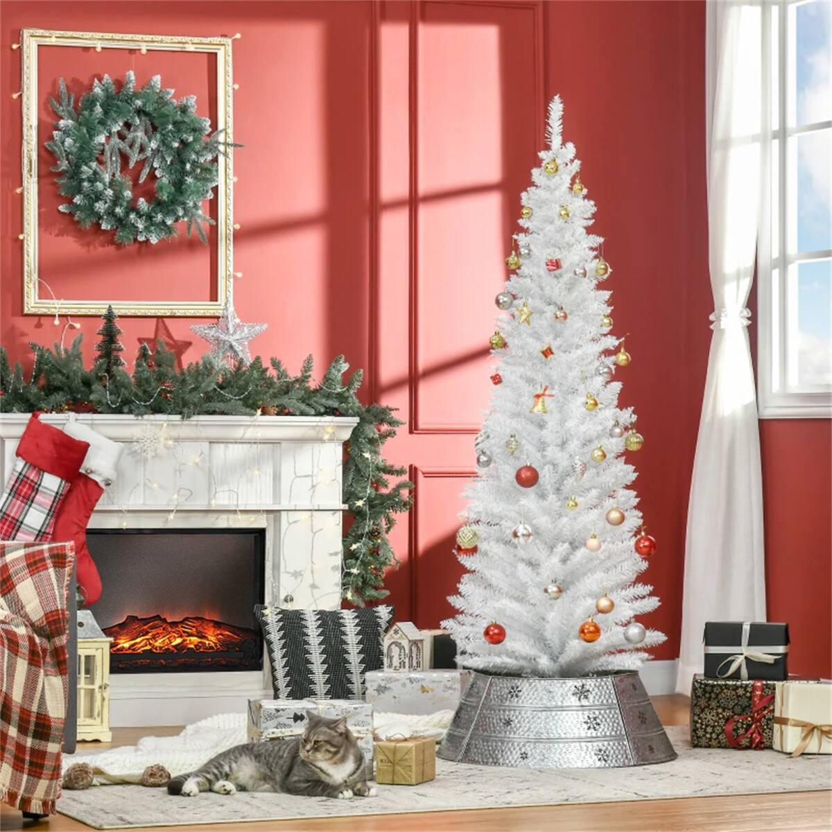 Left. Resenkos - Resenkos 6 foot white Christmas tree with bracket - White.