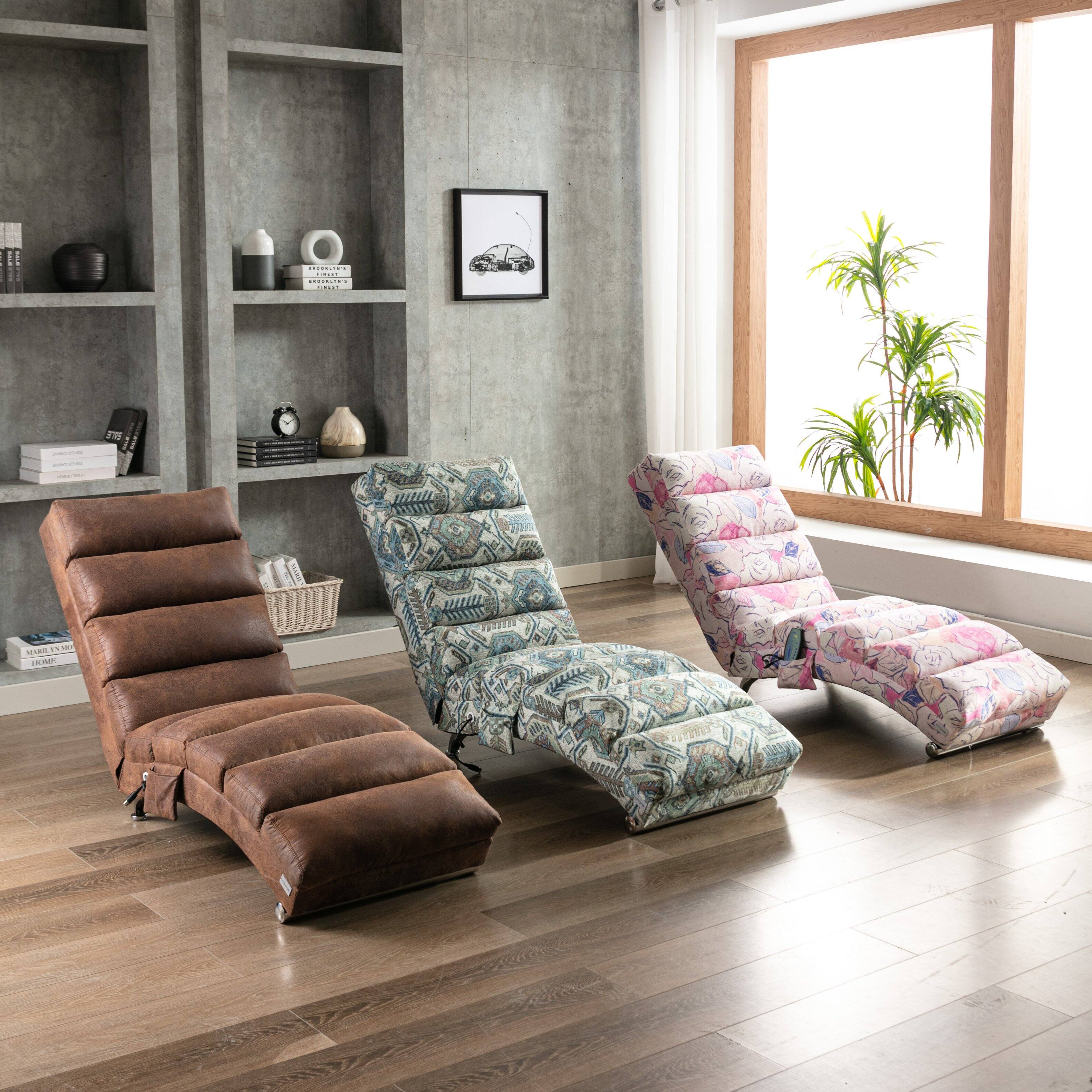 Alt View 5. Trinkets Crazed - Microfiber Massage Chaise Lounge Indoor with Remote Control,Ergonomic Electric Massage Long Lounger with 5 Modes - Coffee.