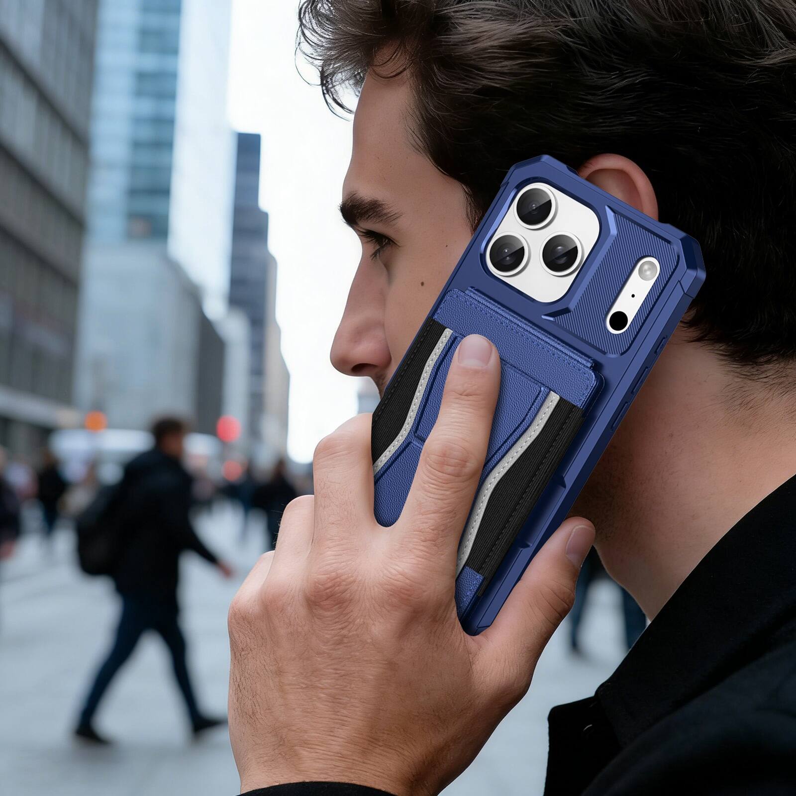 Alt View 3. UUCOVER - Wallet Case for Apple iPhone 17 Pro Max with Elastic Card Slot Holder and Kickstand, Shockproof Drop Protection Cover - Darkblue.