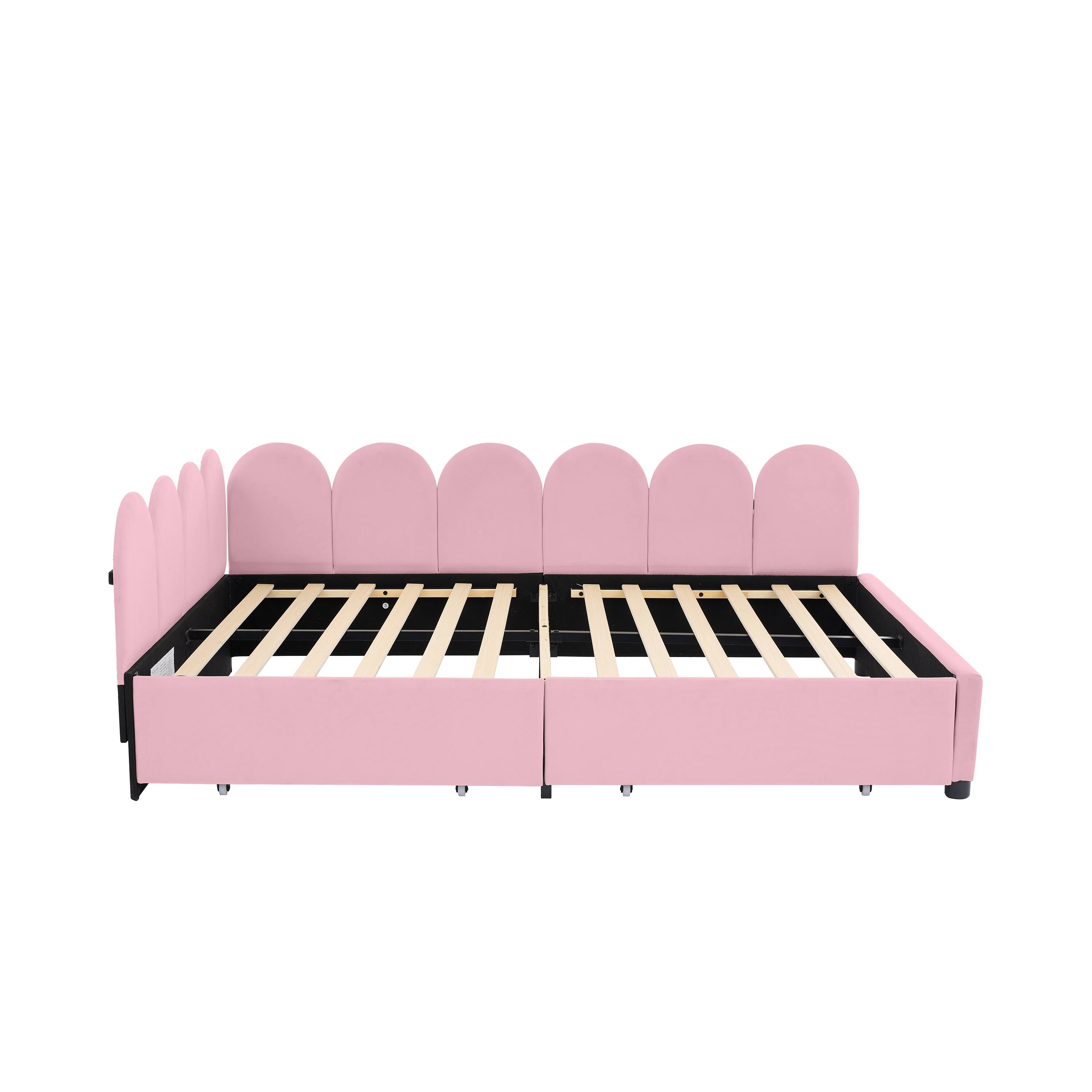 Back. Tiramisubest - Full Size Upholstered Daybed with 2 Drawers,Velvet Sofabed with Soft Fabric Headboard, No Box-spring Needed, Pink - Pink.