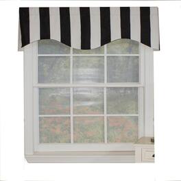 RLF Home - 70% Polyester 30% Cotton Cabana Stripe Design 3" Rod Pocket Valance 50" x 17" - Black