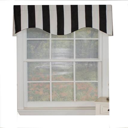 Front. RLF Home - RLF Home 70% Polyester 30% Cotton Cabana Stripe Design 3" Rod Pocket Valance 50" x 17" Black - Black.