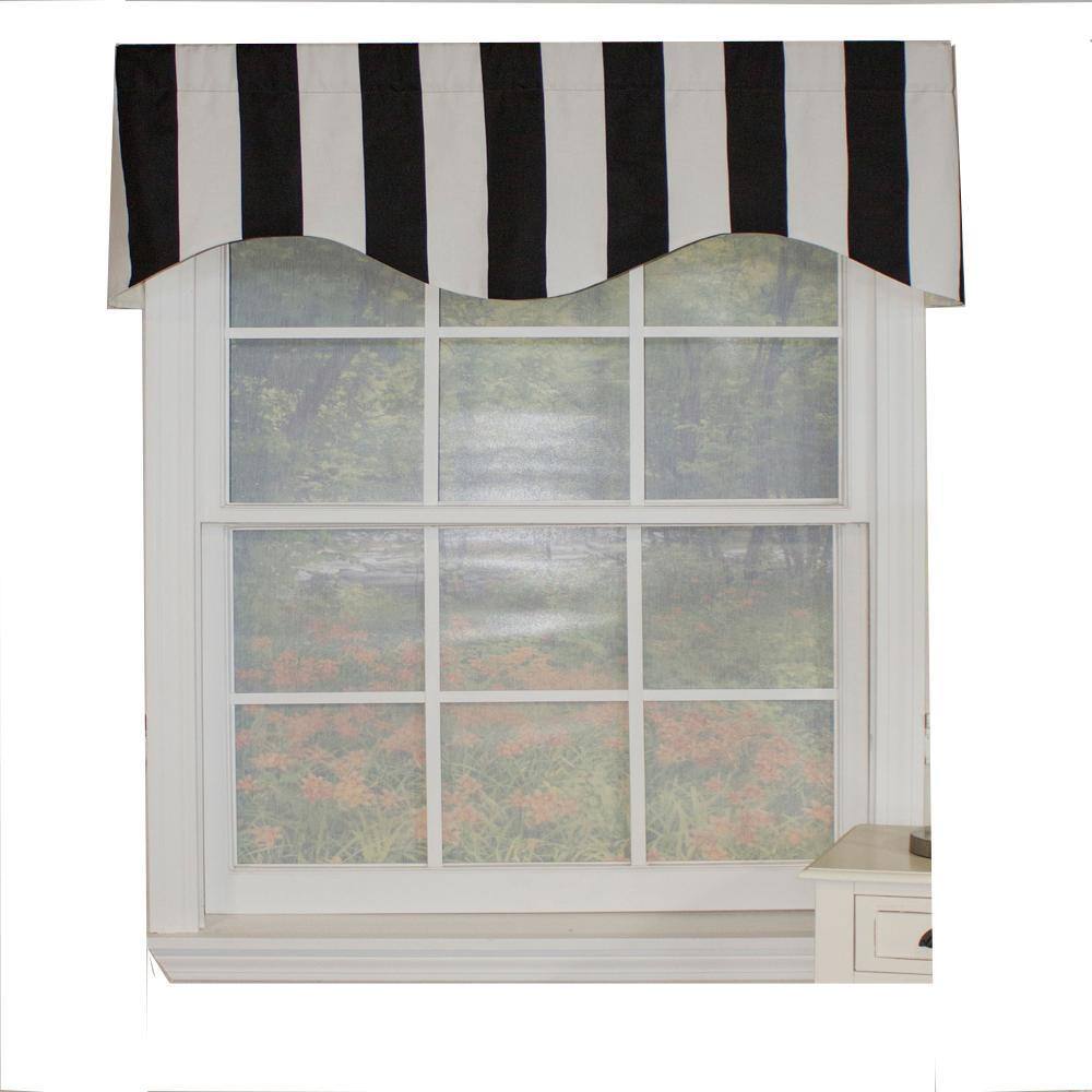 Front. RLF Home - RLF Home 70% Polyester 30% Cotton Cabana Stripe Design 3" Rod Pocket Valance 50" x 17" Black - Black.