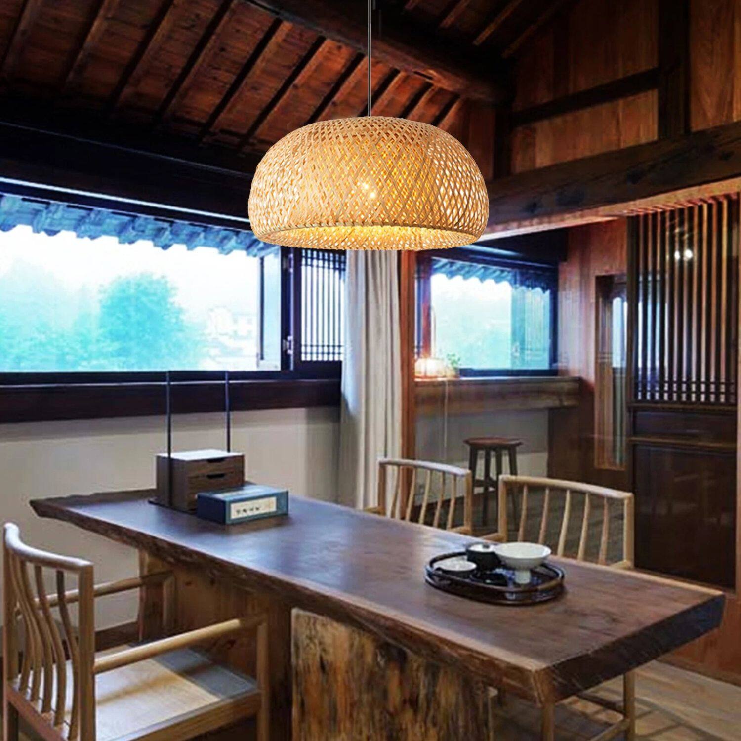 Angle. Stock Preferred - Vintage Bamboo Wicker Rattan Pendant Light - Natural bamboo.