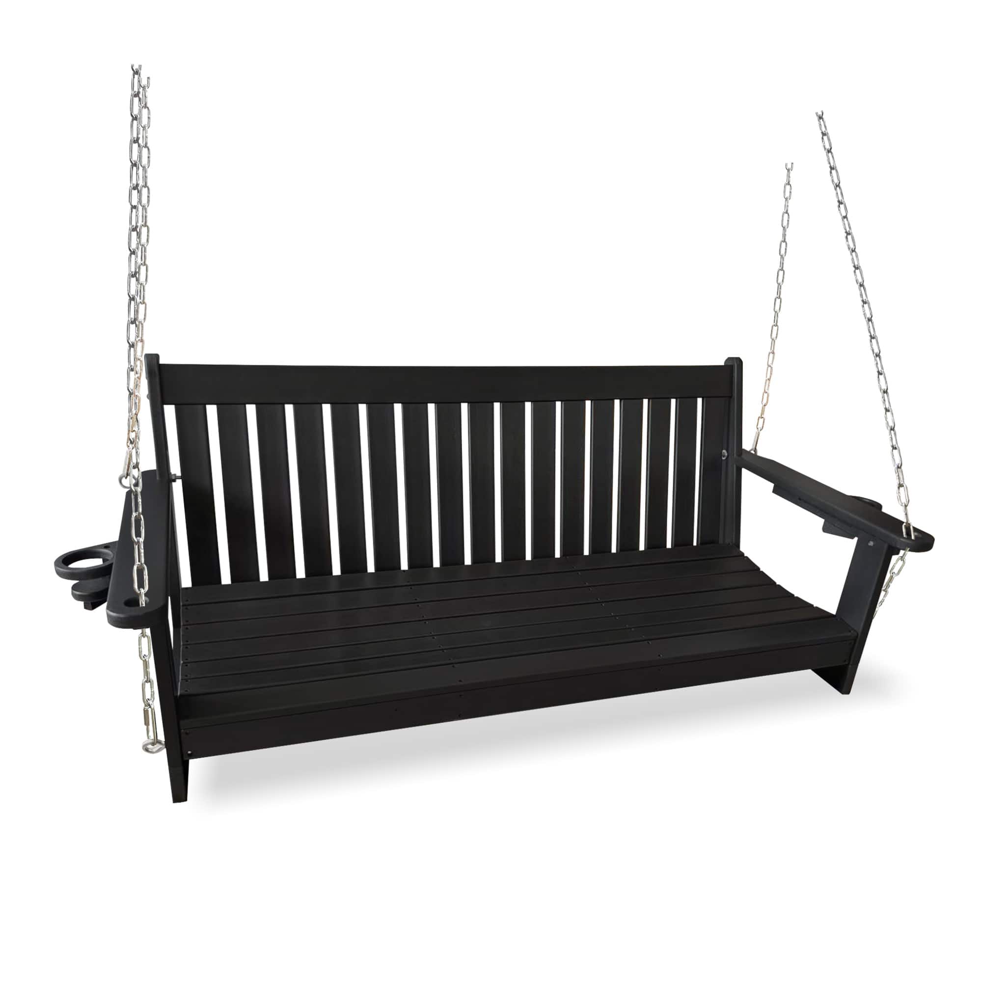 Fortune Candy - HDPE 3-Seater Porch Swing, 5FT Outdoor Bench with Foldable Cup Holders, High Backrest, Deep Seat, Stainless Steel Hardwa - Black price history on PriceWatchPro