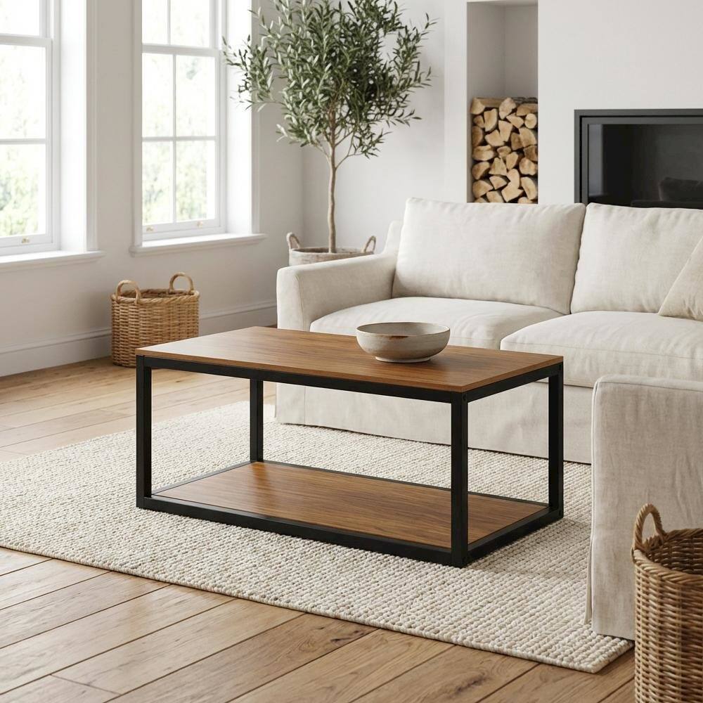 Left. FurniFact - Black Mid Century Modern Coffee Table with Solid Wood and Powder Coating - Black.