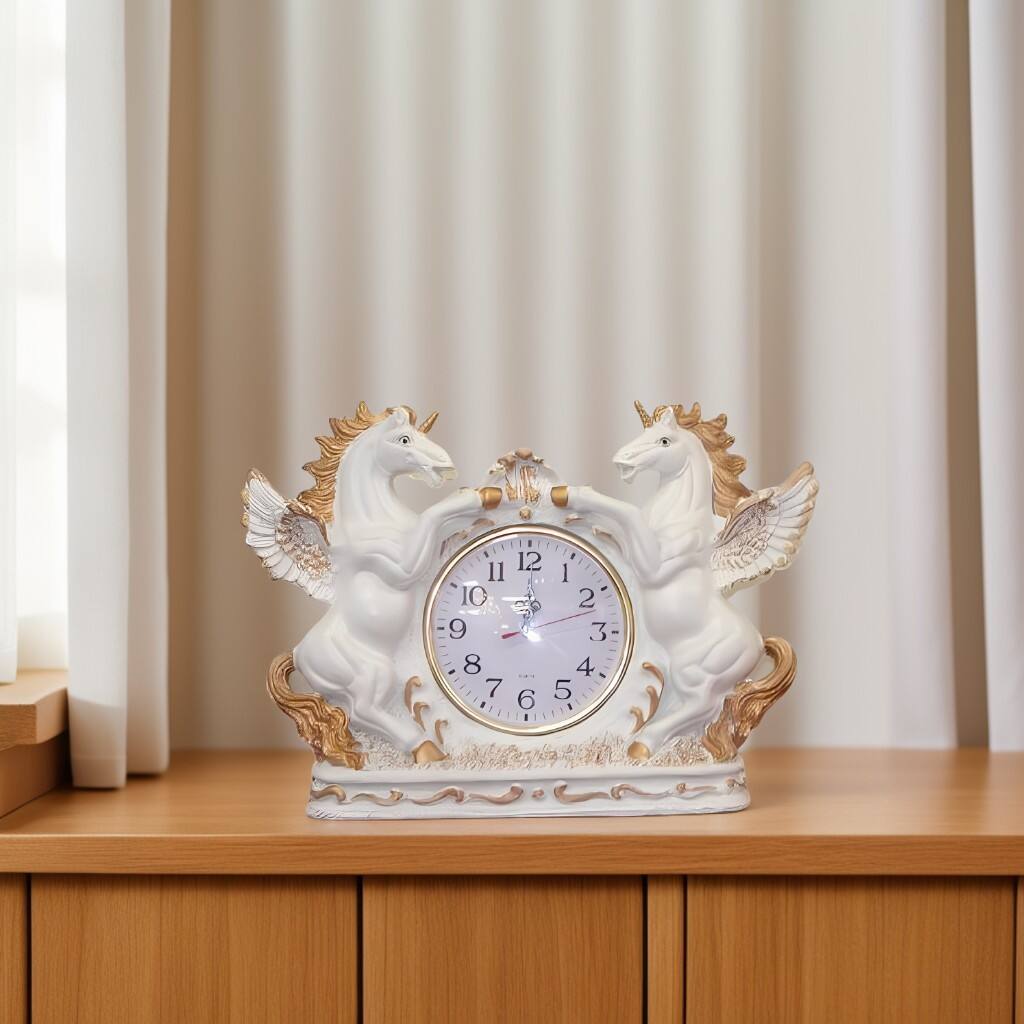 Angle. FC Design - 17"H White Unicorns Decorative Table/Wall Clock - Unique Gift - Multicolor.