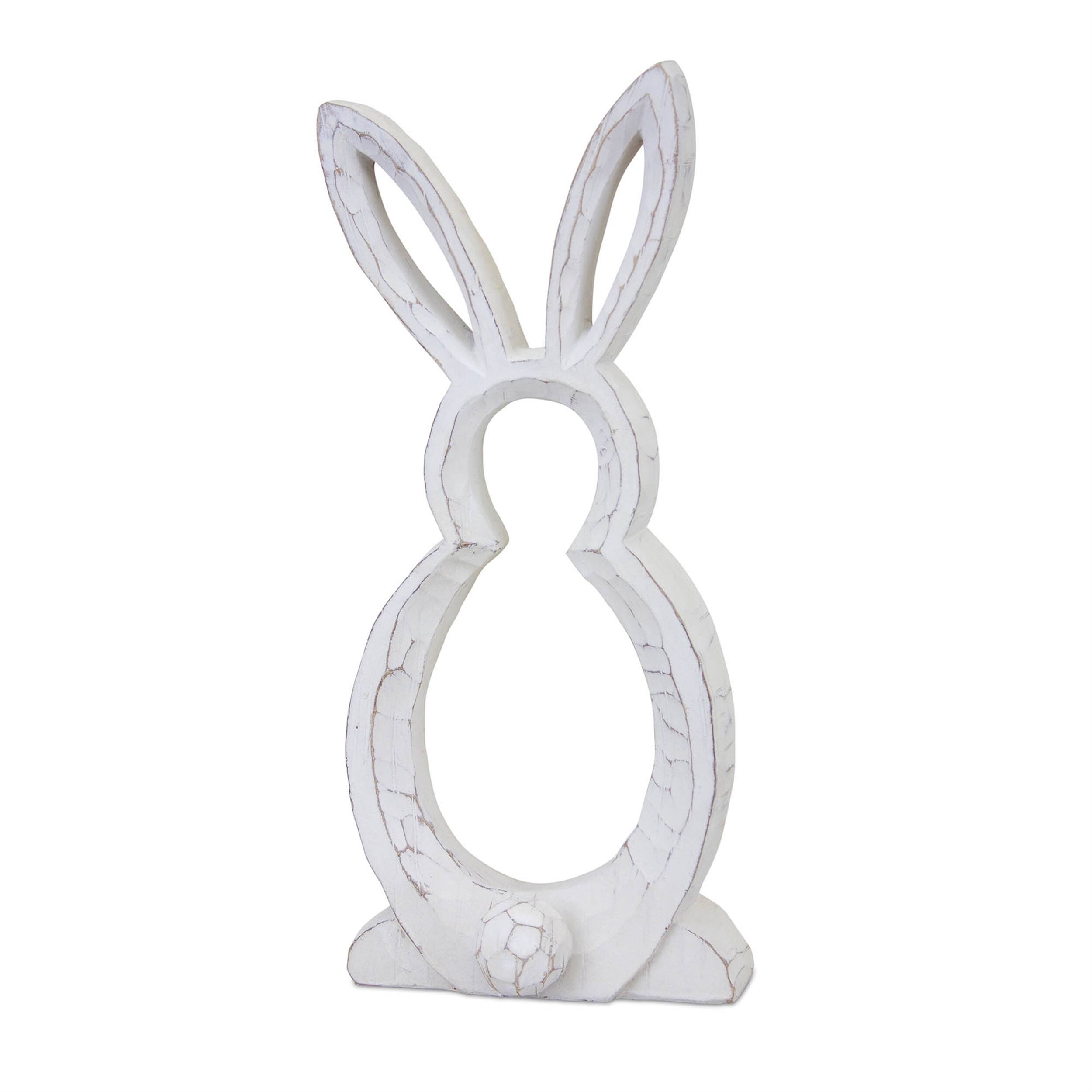 Alt View 2. BreeBe - Carved Stone Bunny Outline Decor (Set of 2) - White, Grey.