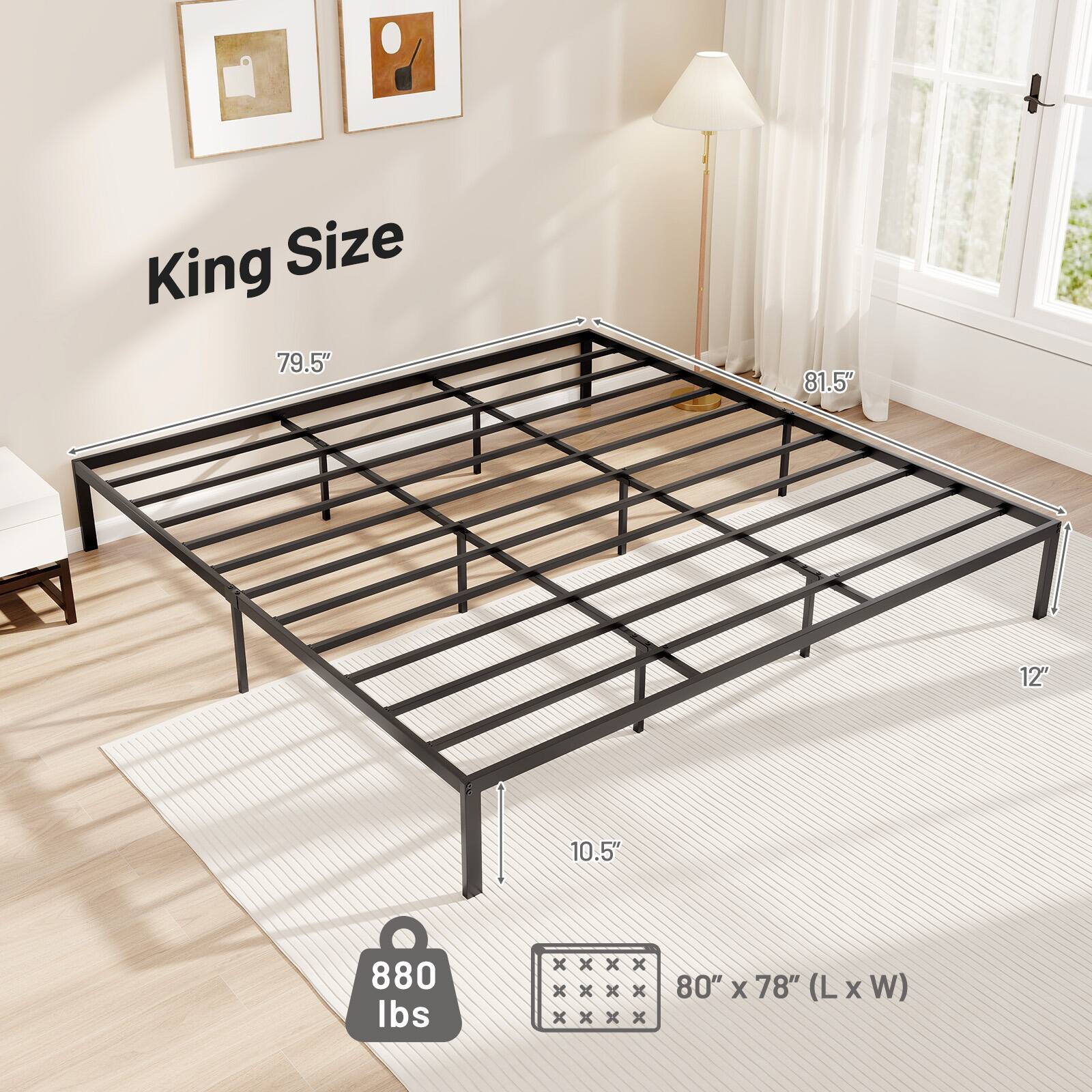 King Size 79.5" 81.5" 12" 10.5" 880 lbs 80" X 78" (LxW)