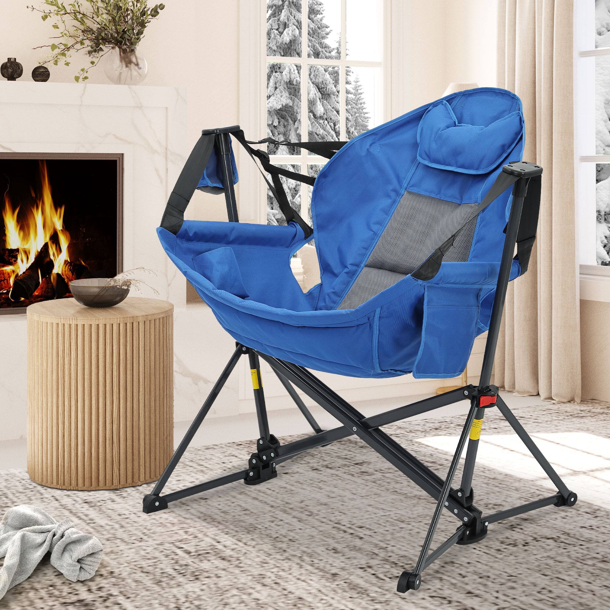 Angle. Ainfox - Ainfox Hammock Camping Chair, Portable Heavy Duty Folding Swing Chair for Adults with Carrying Bag & Optional Footrest - Blue-without Footrest.