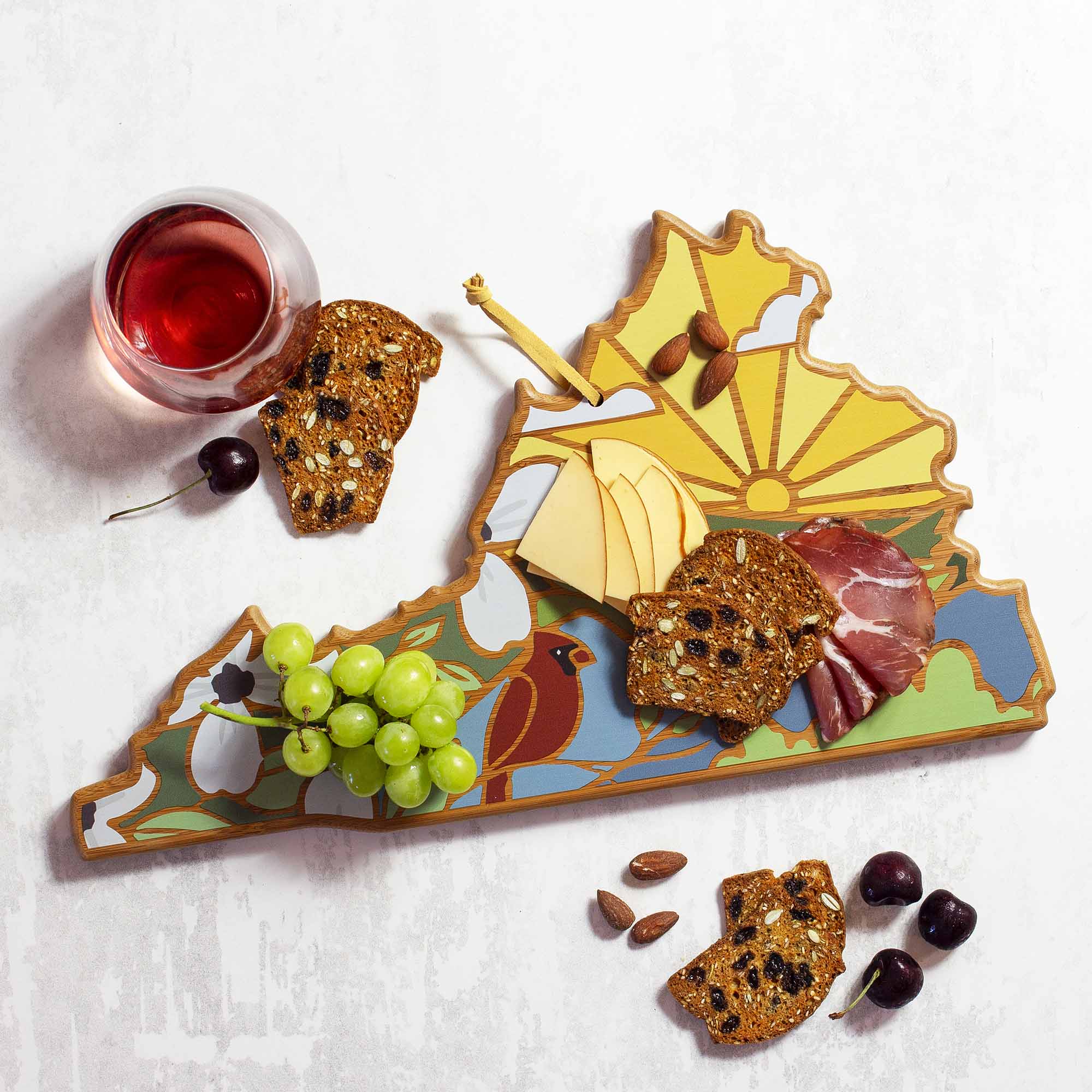 Angle. Totally Bamboo - Virginia Cutting Board with Artwork by Summer Stokes.