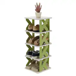 Unique Bargains - 5-Tier Free Standing Shoe Rack, Vertical Narrow Stackable Organizer for Front Door Garage Closet - Green