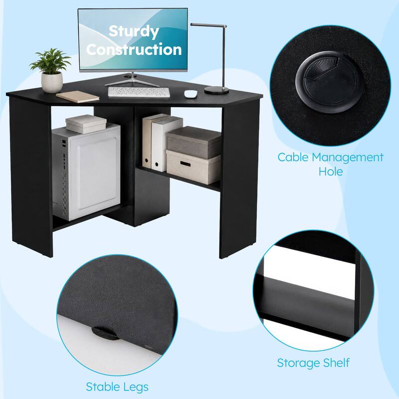 Sturdy Construction  
Cable Management Hole  
Storage Shelf  
Stable Legs