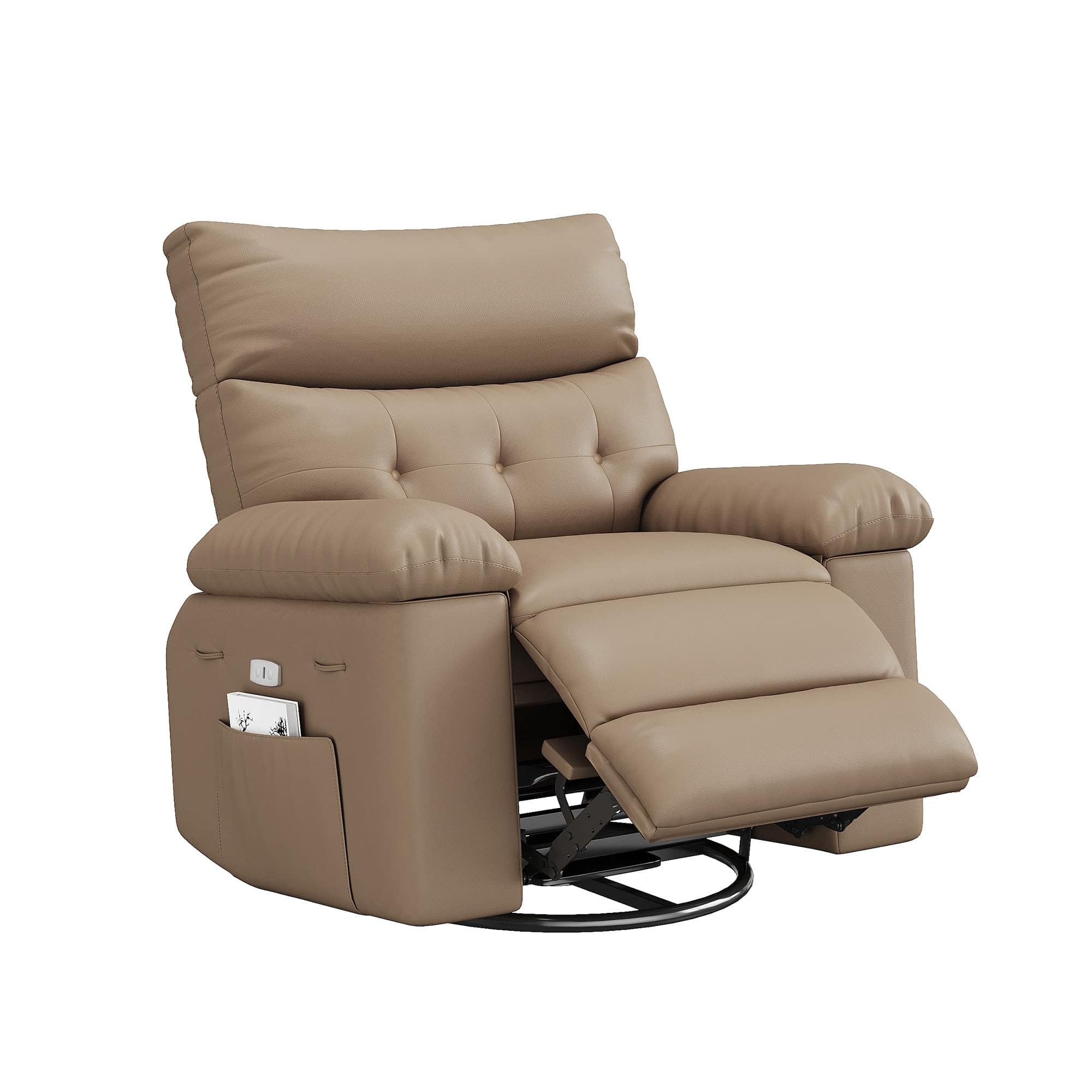 Jojoka - 37.4" Wide Oversized Recliner Chair, PU Leather Manual Recliner with 1.5X Sponge Filling - Khaki