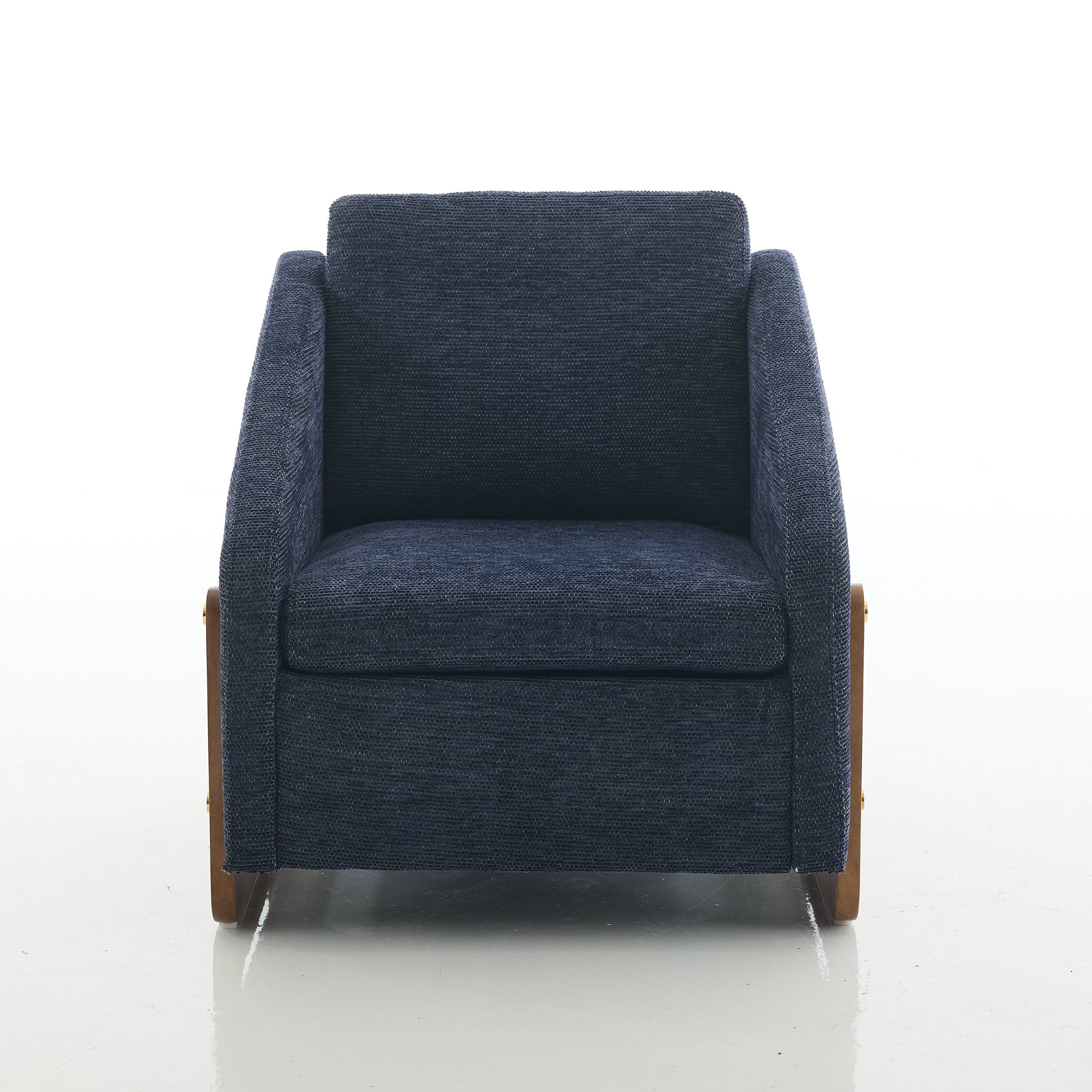 Left. Whisen - Upholstered Armchair with Wooden Frame,Chenille Accent Leisure Chair for Living Room - Blue.