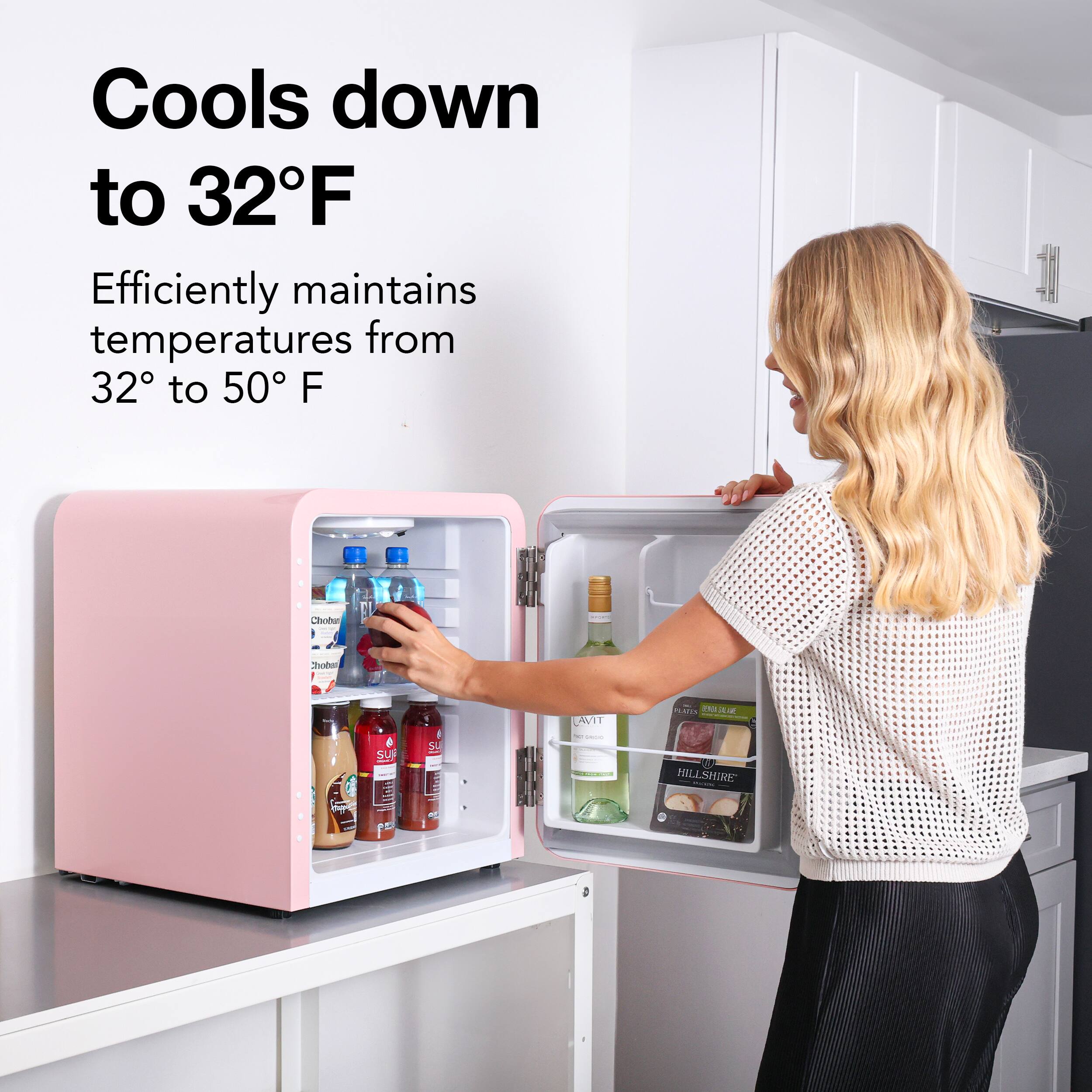 Cools down to 32°F Efficiently maintains temperatures from 32° to 50°F Chobu 5 Shober AVIT fe m - SUP  - | : HILLSHIRE -  -