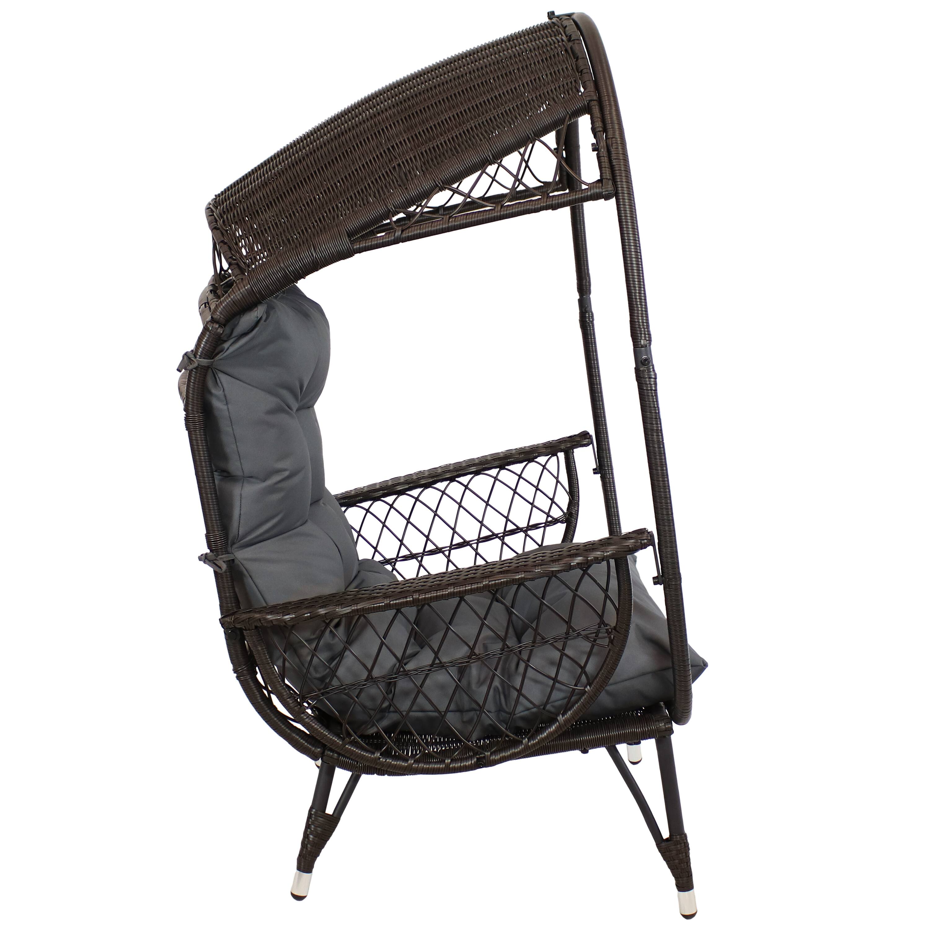 Alt View 9. Sunnydaze - Shaded Comfort Wicker Outdoor Basket Chair with Cushion - Gray.