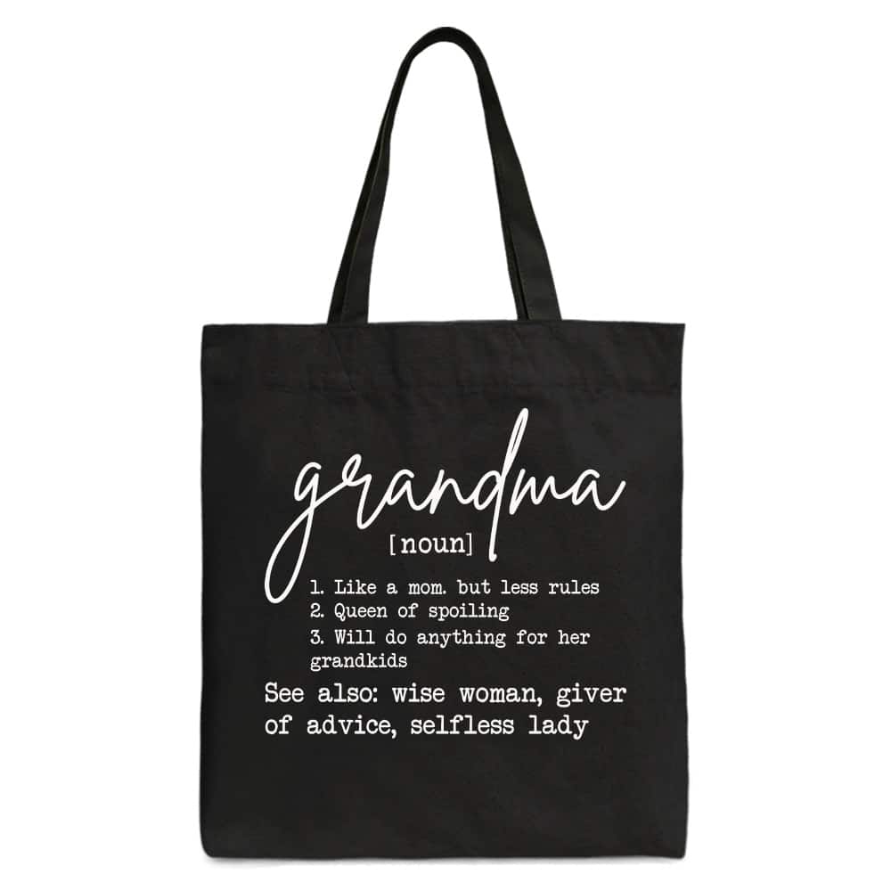 OrnamentallyYou - Grandma Definition Canvas Tote Bag, Funny Gift Shopper for Nana - Black