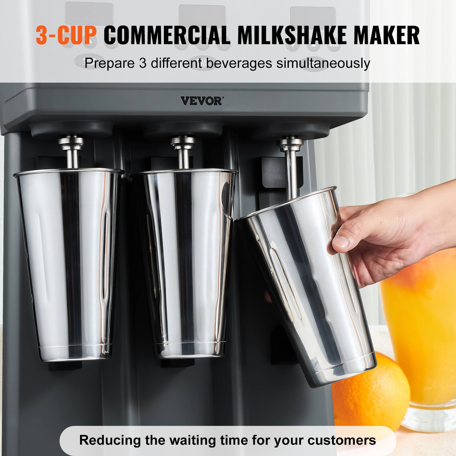 3-CUP COMMERCIAL MILKSHAKE MAKER  
Prepare 3 different beverages simultaneously  

VEVOR  

Reducing the waiting time for your customers