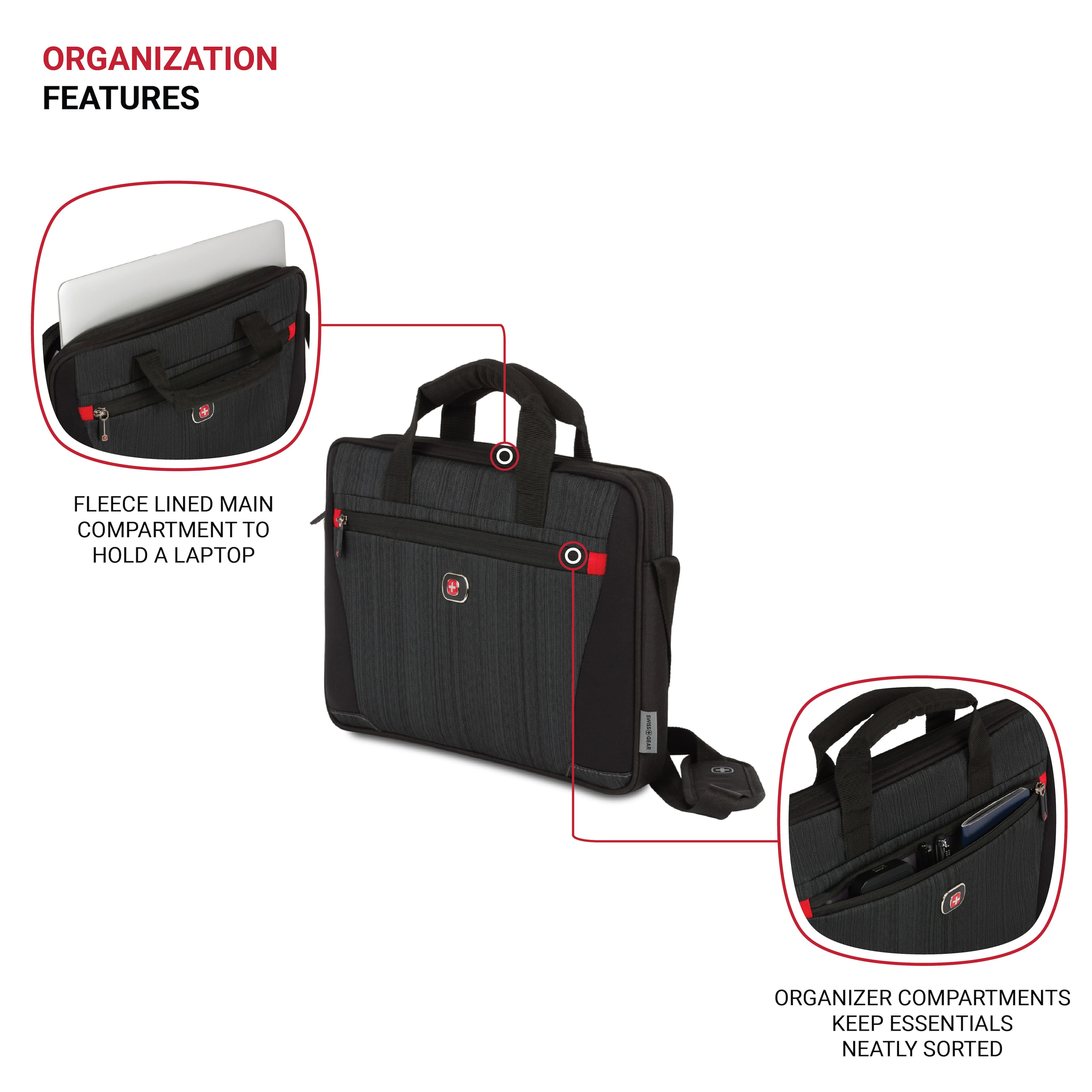 Organization Features: Fleece Lined Main Compartment to Hold a Laptop - I: Organizer Compartments Keep Essentials Neatly Sorted.
