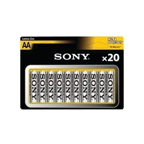 Front. Sony - Ultra Heavy Duty AA Batteries (20-Pack) - Silver.