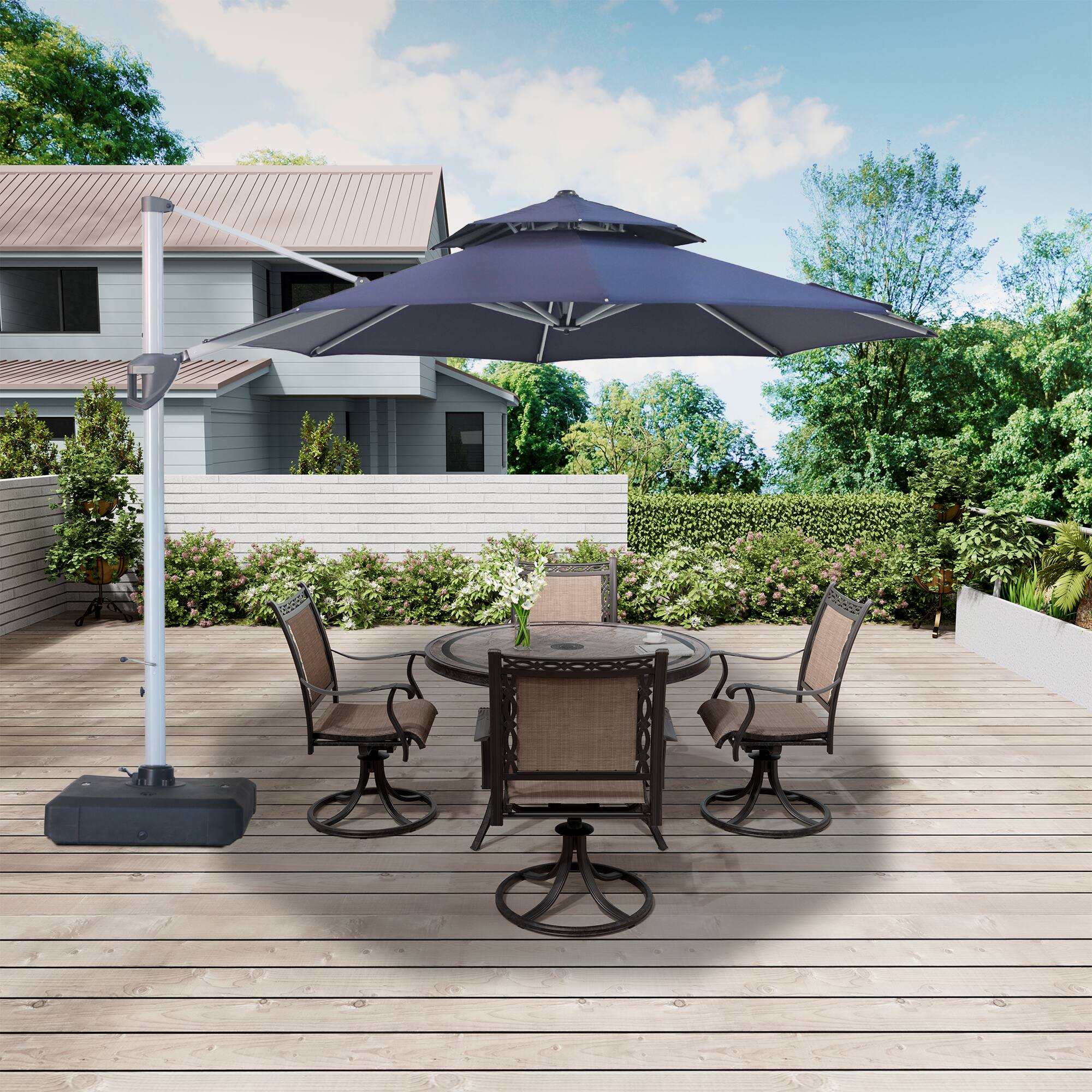 Alt View 4. Mondawe - 11 ft. Octagon Cantilever Patio Umbrella Aluminum 360°with Umbrella Cover - Navy Blue.