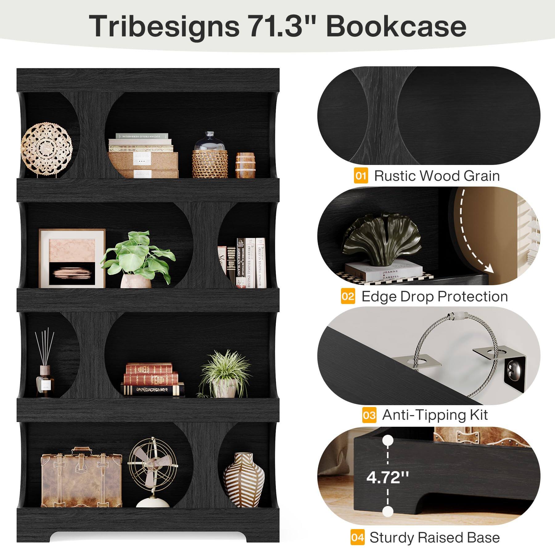 Tribesigns 71.3 Inch Tall 4 Tier S Shaped Bookcase with Storage Shelves ...