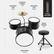STRAIGHT CYMBAL 8"W, MOUNTED TOM 8.5"W, MOUNTED TOM 10.5"W, STICKS INCLUDED, DRUM THRONE 9"W, 29"H, BASE DRUM 12.5"W