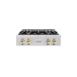 ZLINE - Autograph 30 in. Classic Rangetop w/ 4 Burners in Stainless Steel & Polished Gold Accents - Stainless Steel
