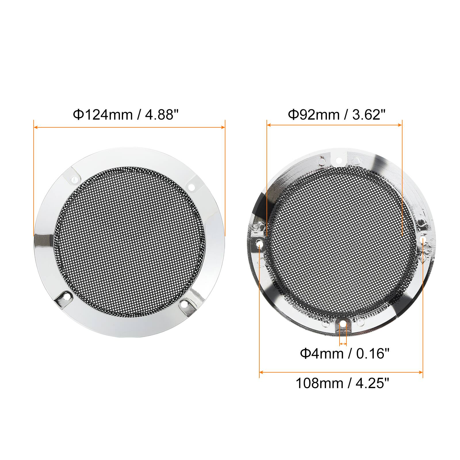 Φ124mm / 4.88"  
Φ92mm / 3.62"  
Φ4mm / 0.16"  
108mm / 4.25"